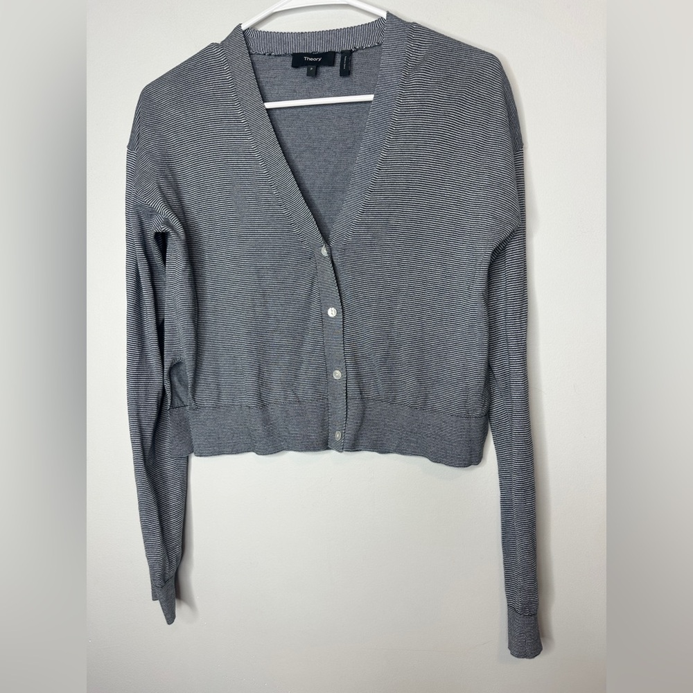 Theory Gray Striped Women's Cardigan Sweater Size P